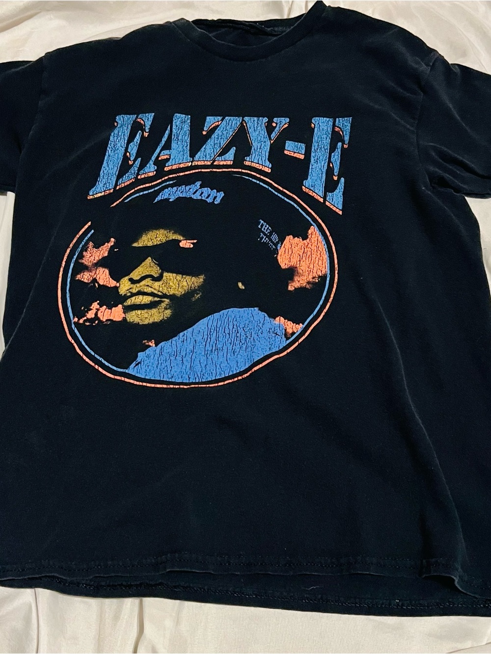 Eazy-E Graphic Tee - Black with Blue & Orange Print S